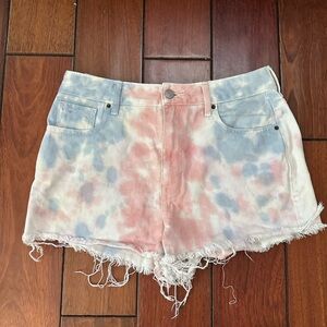 PacSun Pink and Blue Tie-Dye Jean Shorts